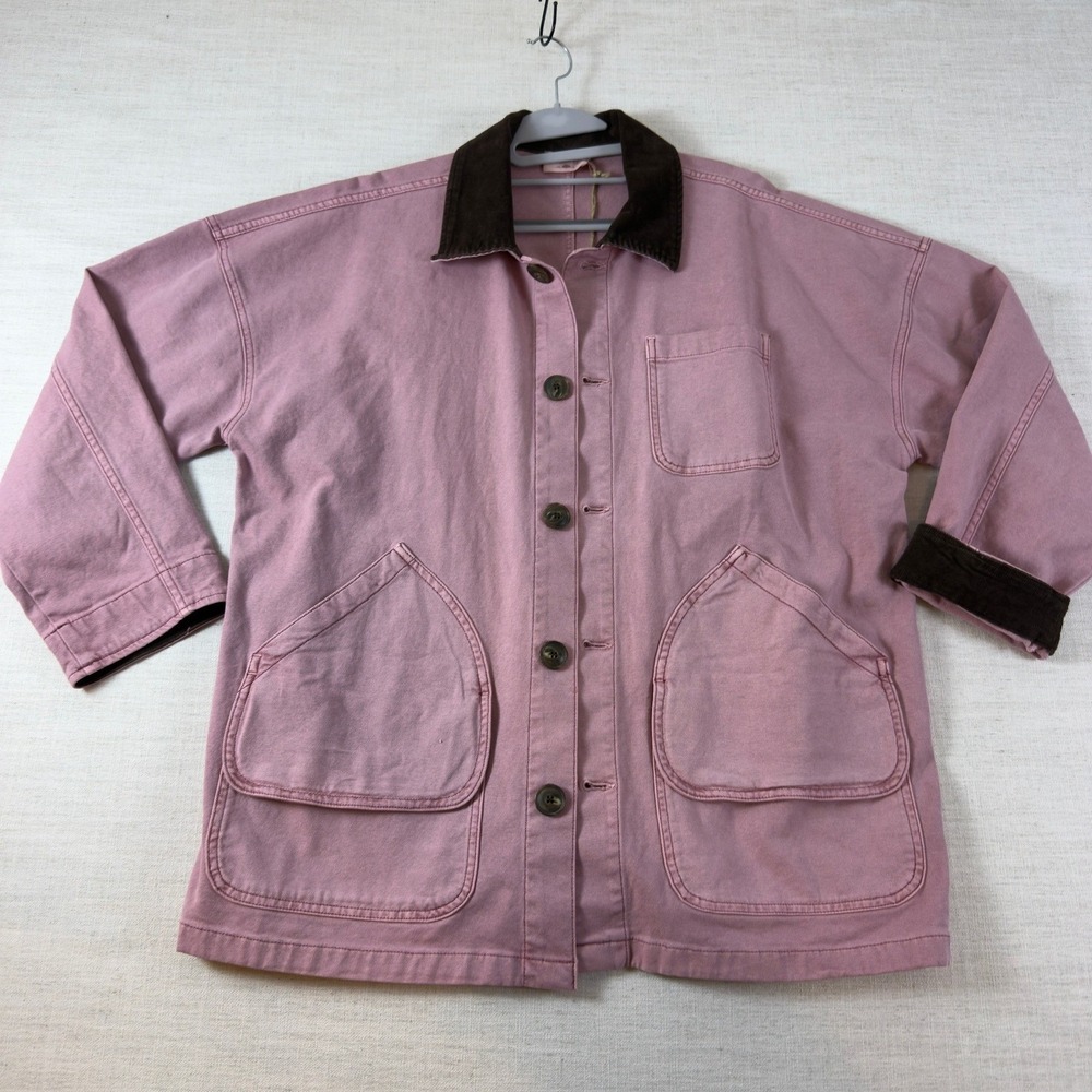 Faherty Brand Pink Cotton Canvas Chore Coat Jacket with Corduroy Trim NWT